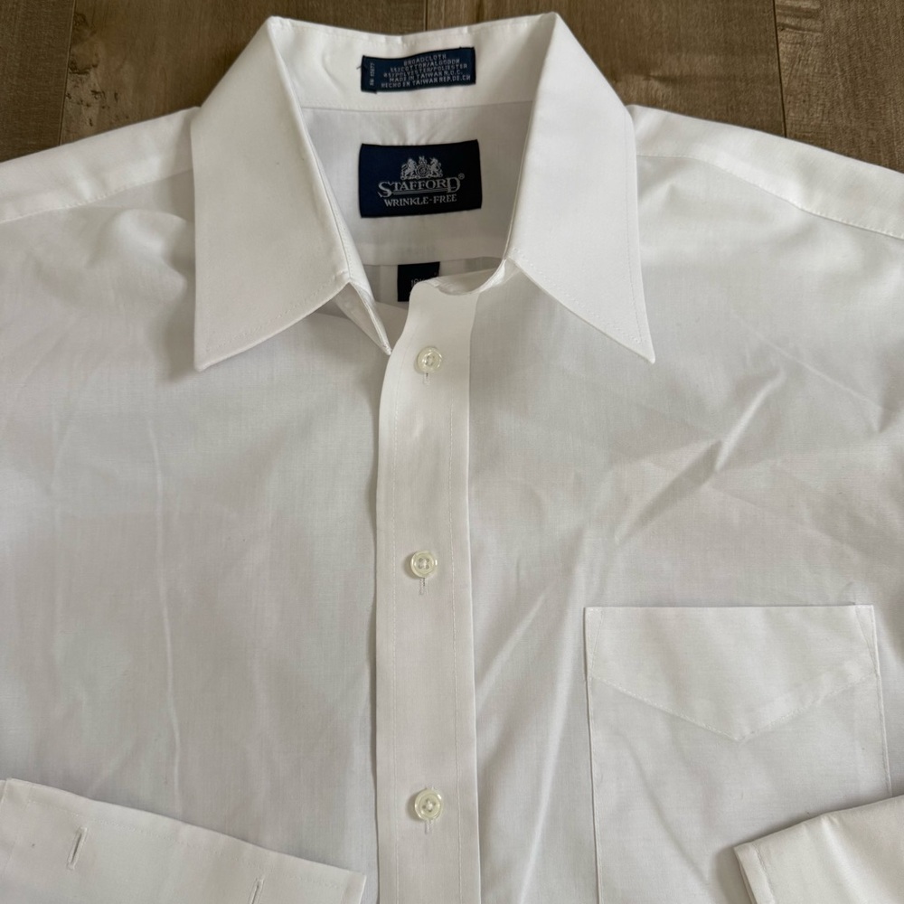 Stafford Wrinkle Free Button Up Shirt White Men 16.5 32 French Cuffs Broadcloth